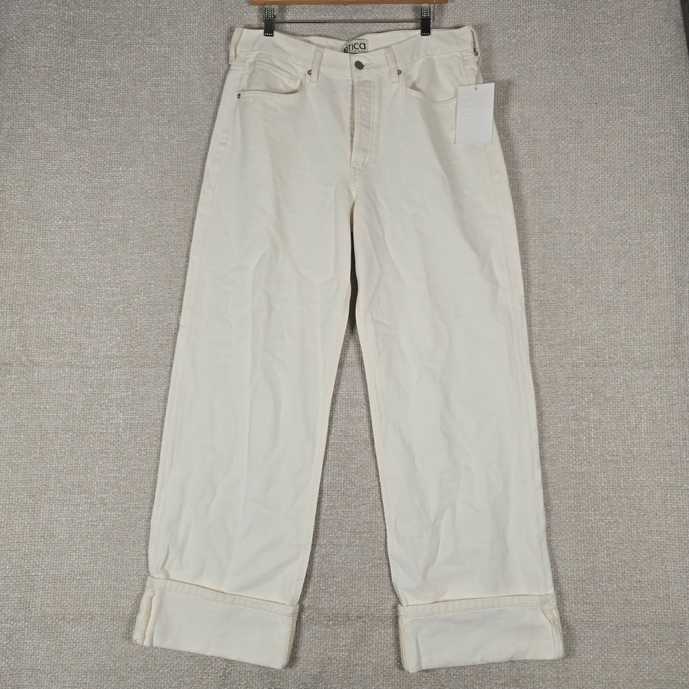 Etica Stanton Relaxed Wide Leg Cuffed Jeans Natural Off White Button Fly 31 NEW